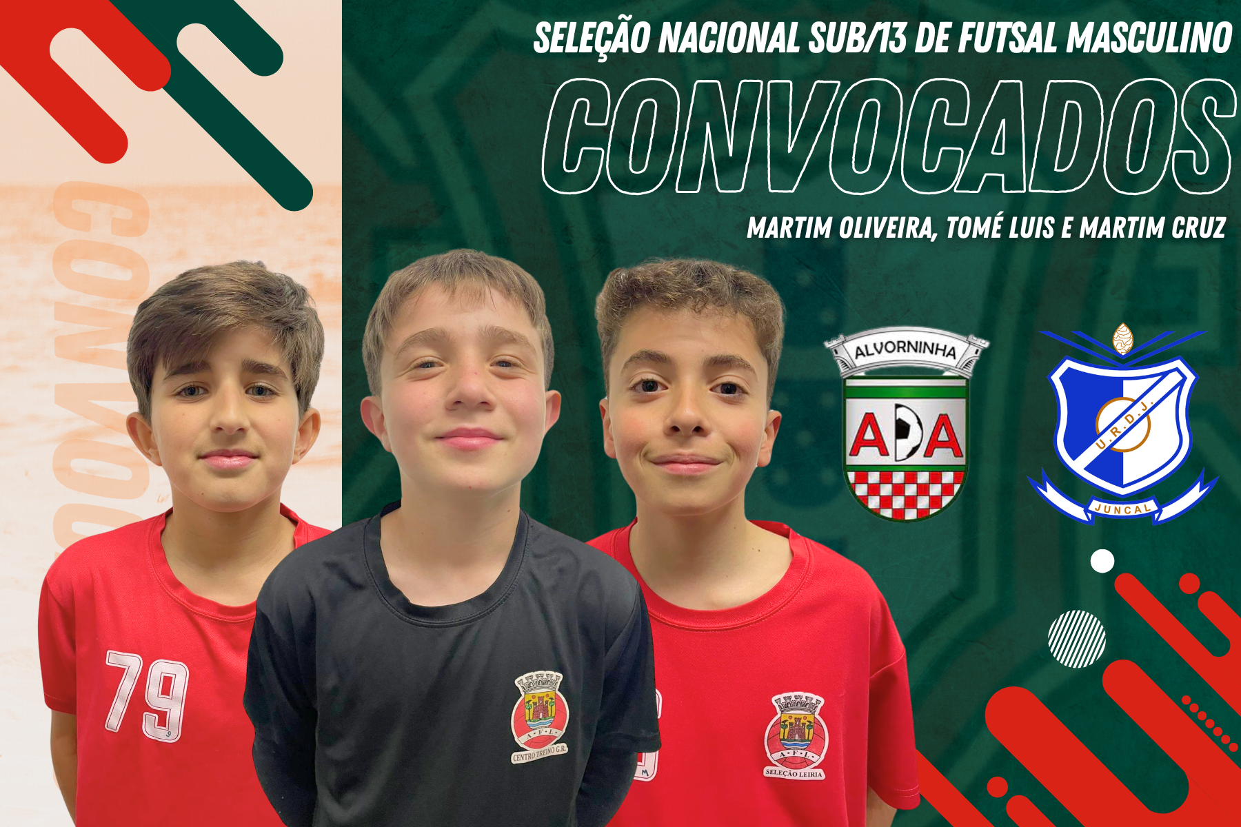 Martim Oliveira, Tomé Luis e Martim Cruz convocados para a Seleção Nacional Sub-13 Masculina de Futsal
