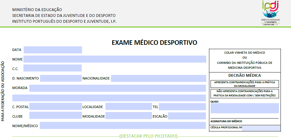 IPDJ disponibiliza impresso de exame médico desportivo online